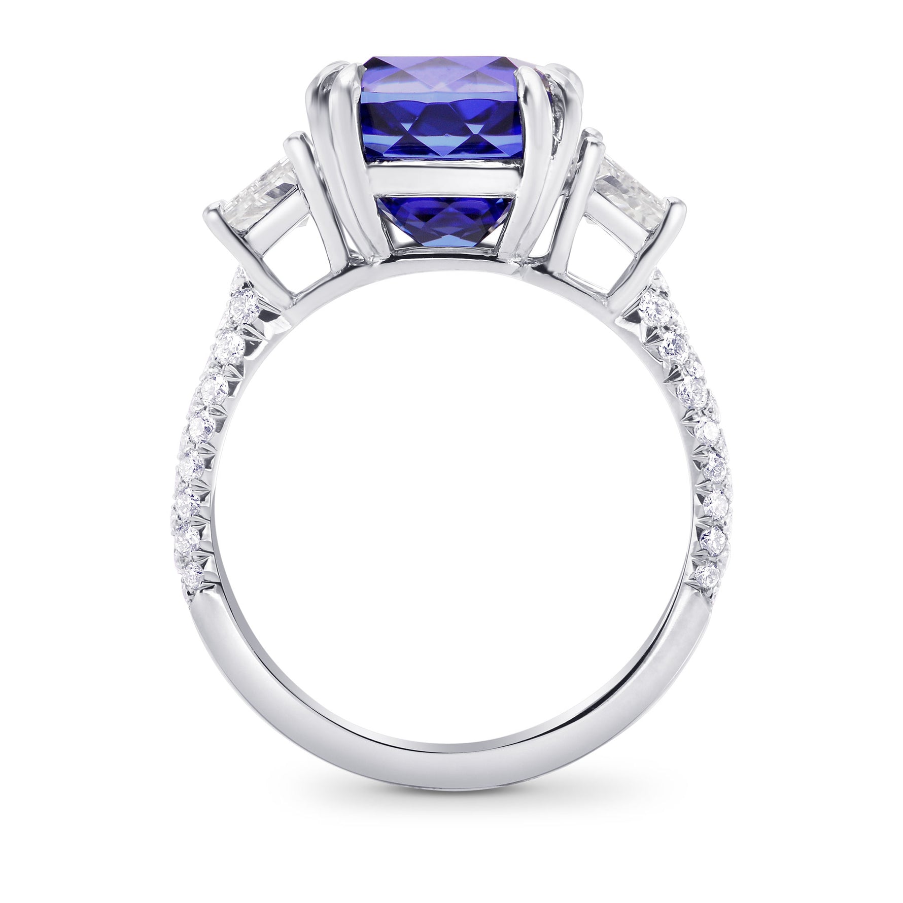 Tanzanite Cushion & Trapezoid Diamond Ring