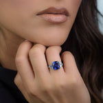 Tanzanite Cushion & Trapezoid Diamond Ring