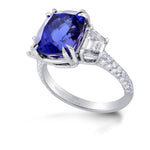 Tanzanite Cushion & Trapezoid Diamond Ring