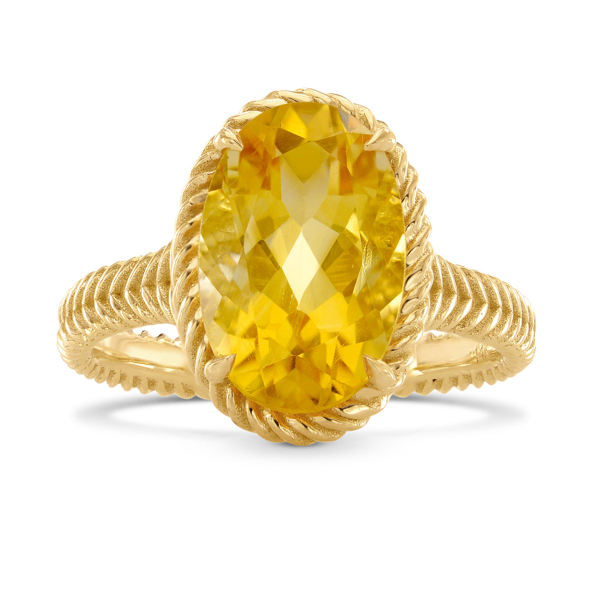 Oval Citrine & Gold Rope Ring