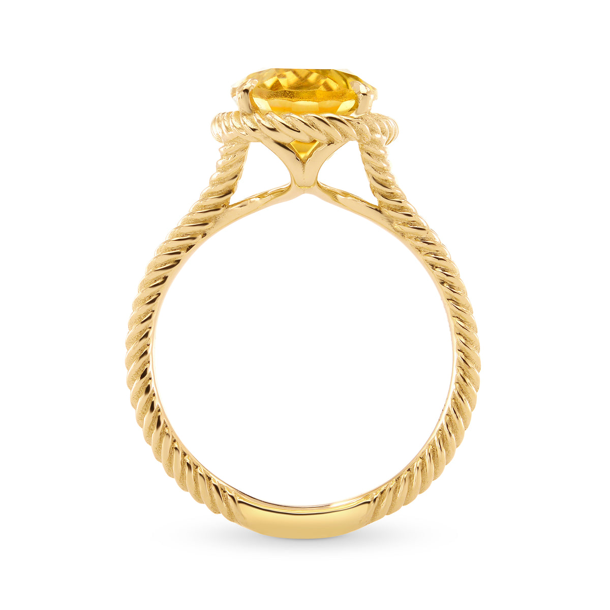 Oval Citrine & Gold Rope Ring