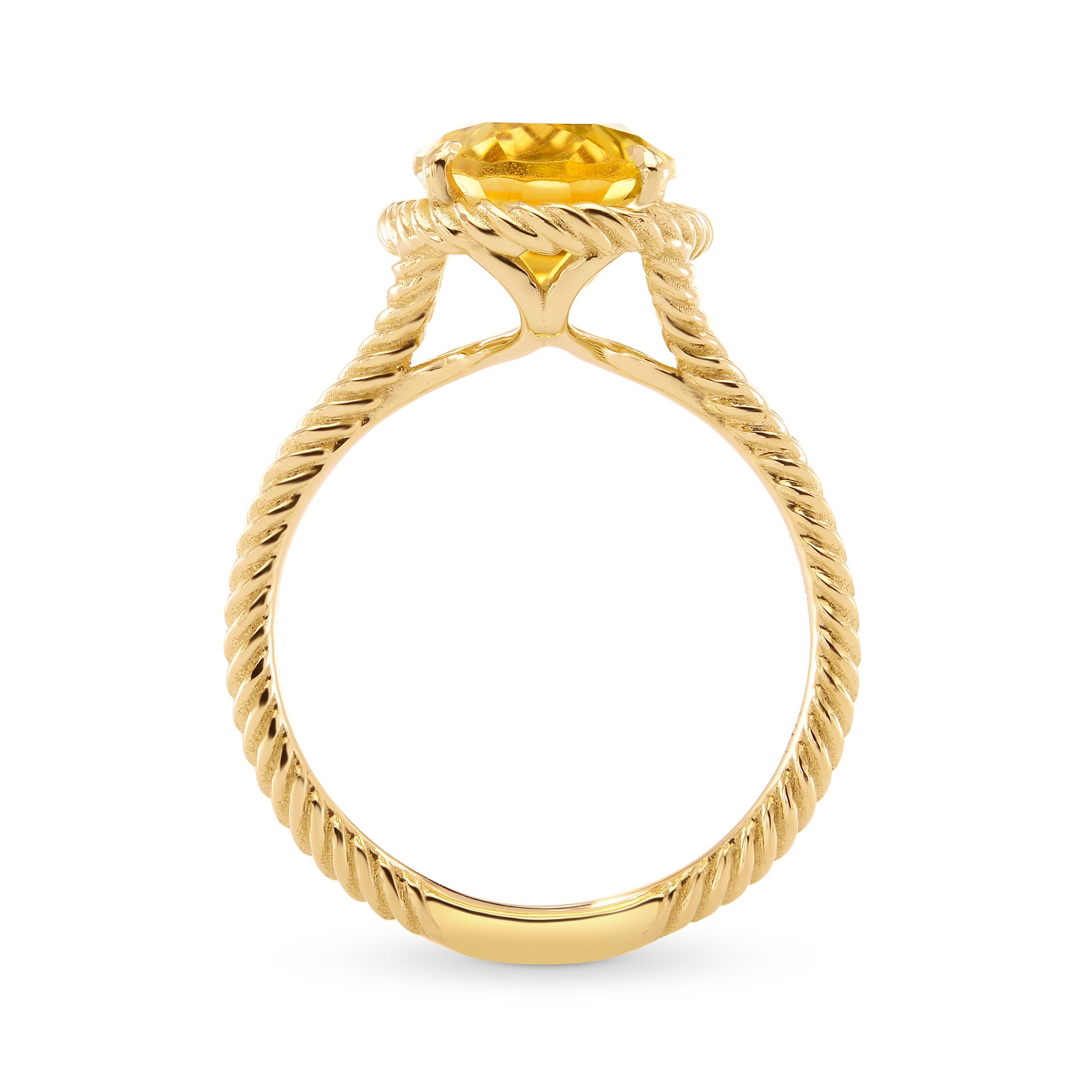 Oval Citrine & Gold Rope Ring