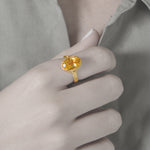 Oval Citrine & Gold Rope Ring