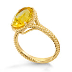 Oval Citrine & Gold Rope Ring