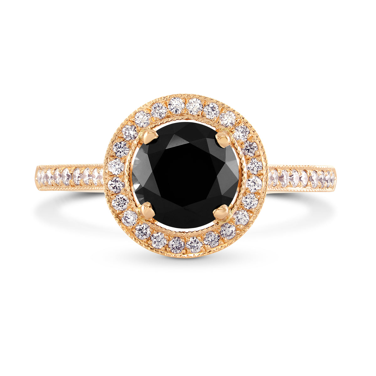 Rose Gold Natural Black Diamond Engagement Ring
