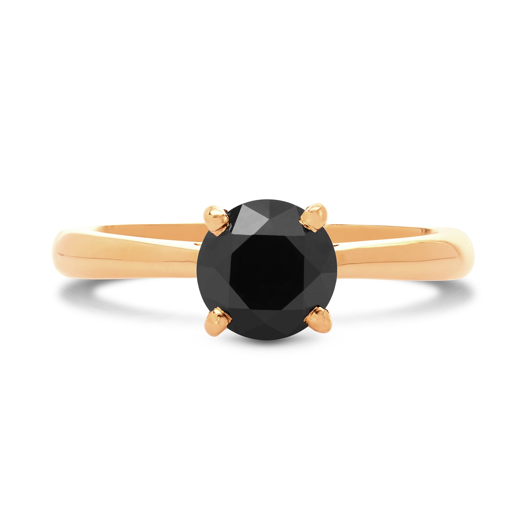 Rose Gold (Unheated) Fancy Black Round Diamond Solitaire Ring