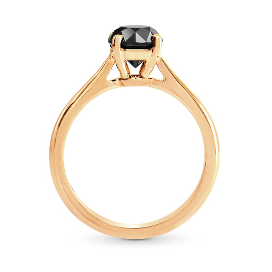 Rose Gold (Unheated) Fancy Black Round Diamond Solitaire Ring