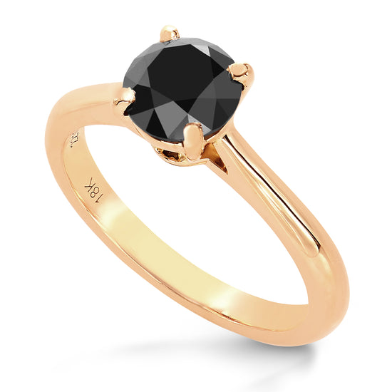 Rose Gold (Unheated) Fancy Black Round Diamond Solitaire Ring