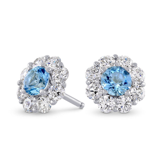 Aquamarine & Diamond Halo Earrings