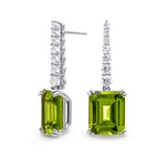 Emerald-cut Green Peridot & Diamond Drop Earrings