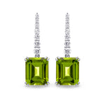 Emerald-cut Green Peridot & Diamond Drop Earrings