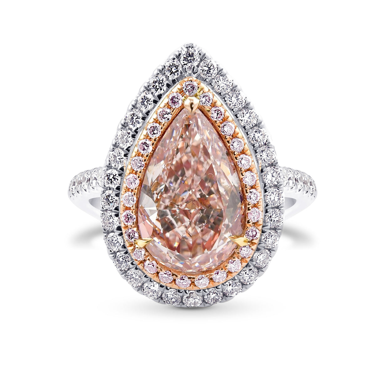 Fancy Light Orangy Pink Pear Shape Halo Ring