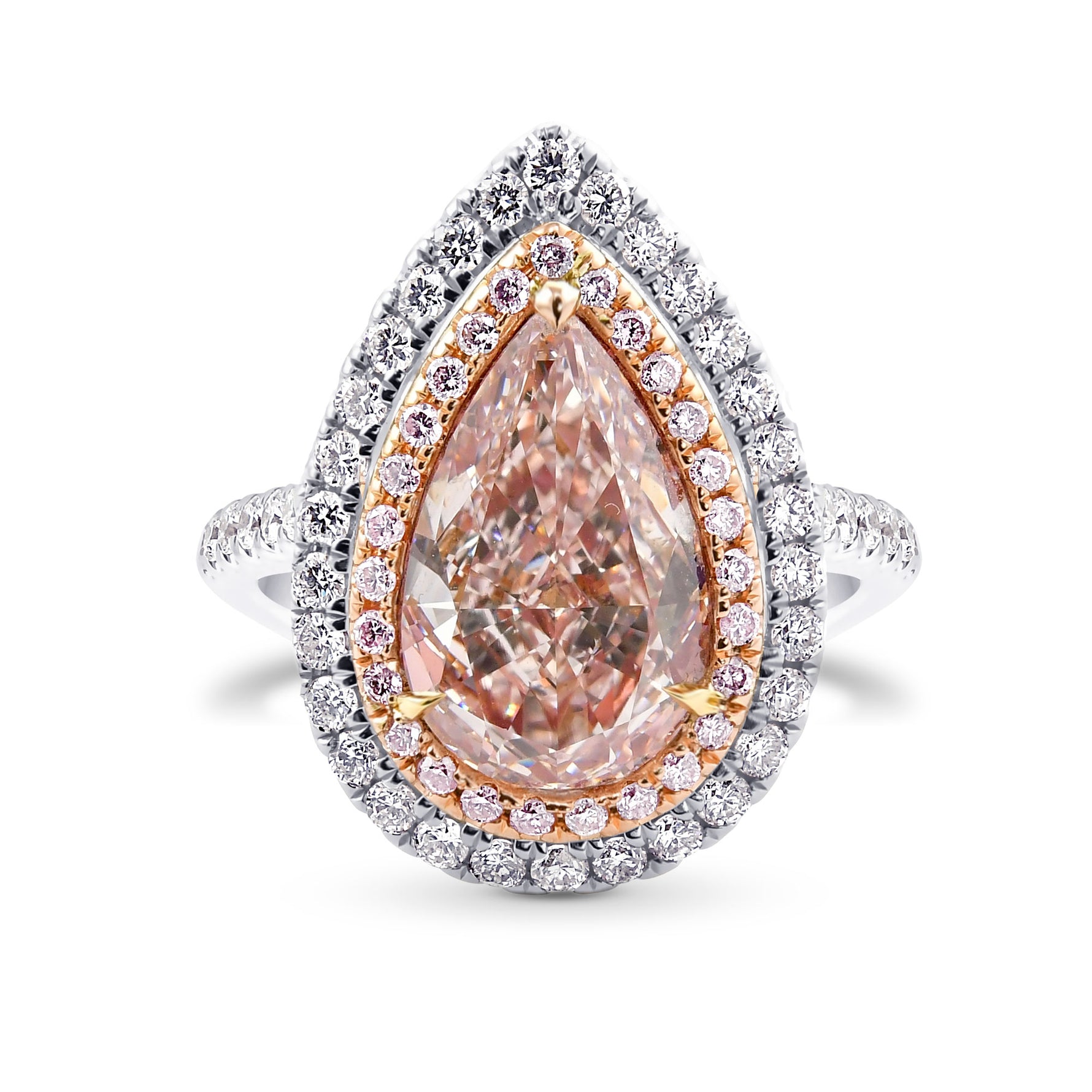 Fancy Light Orangy Pink Pear Shape Halo Ring