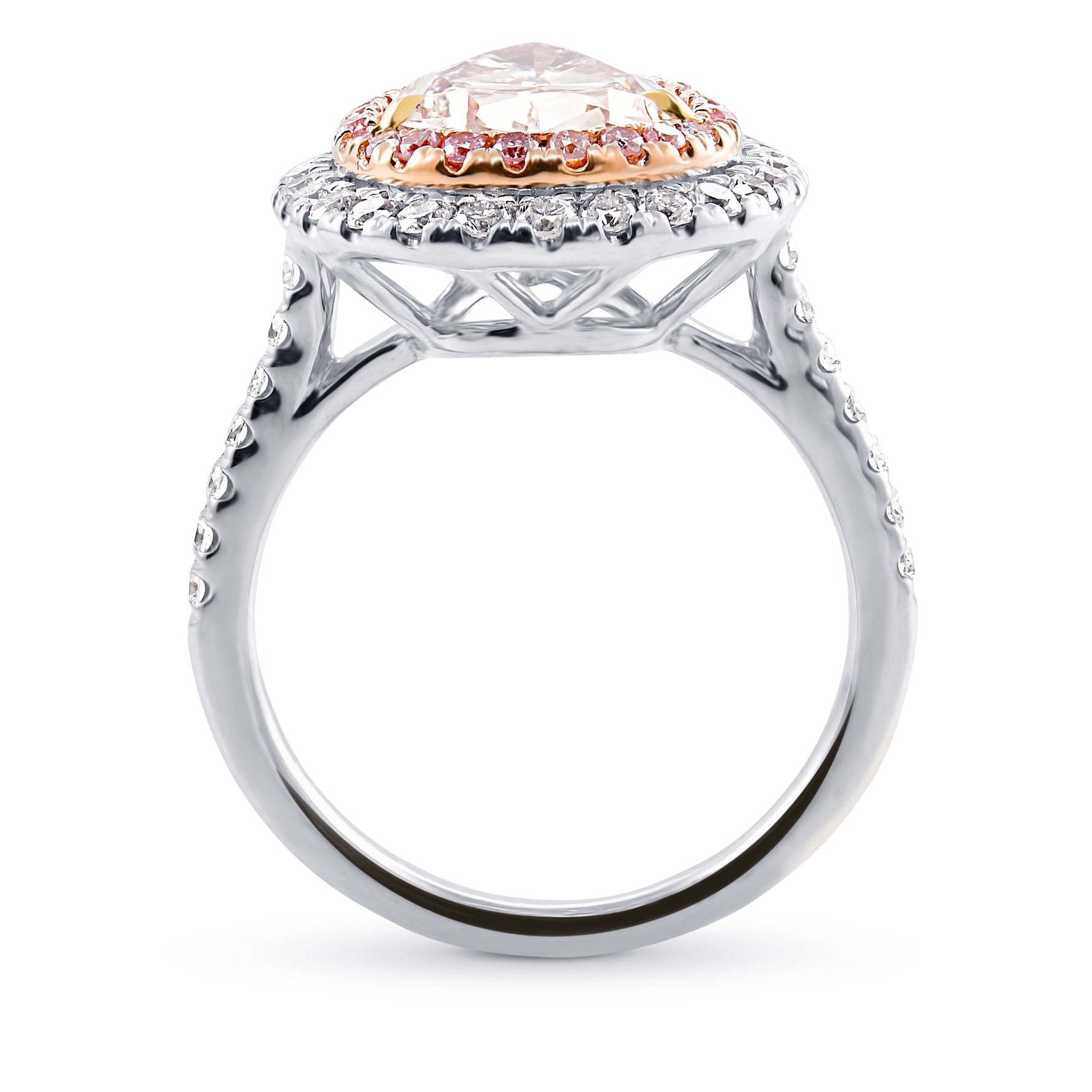 Fancy Light Orangy Pink Pear Shape Halo Ring
