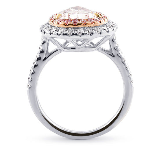 Fancy Light Orangy Pink Pear Shape Halo Ring