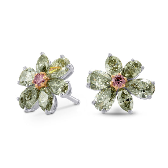 Fancy Vivid Pink & Yellowish Green Diamond Earrings
