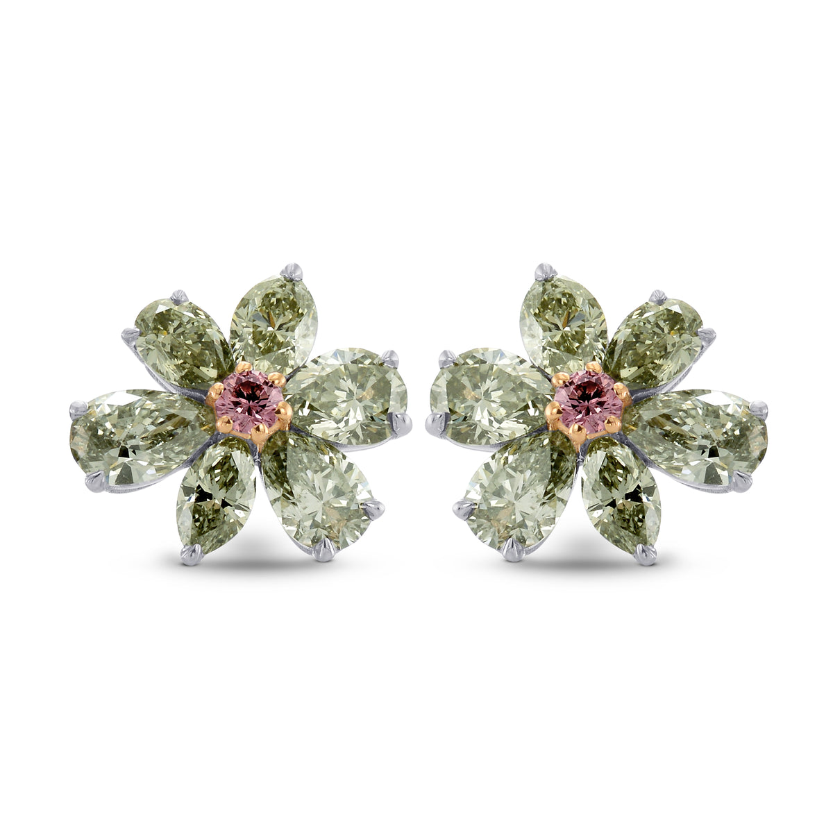 Fancy Vivid Pink & Yellowish Green Diamond Earrings