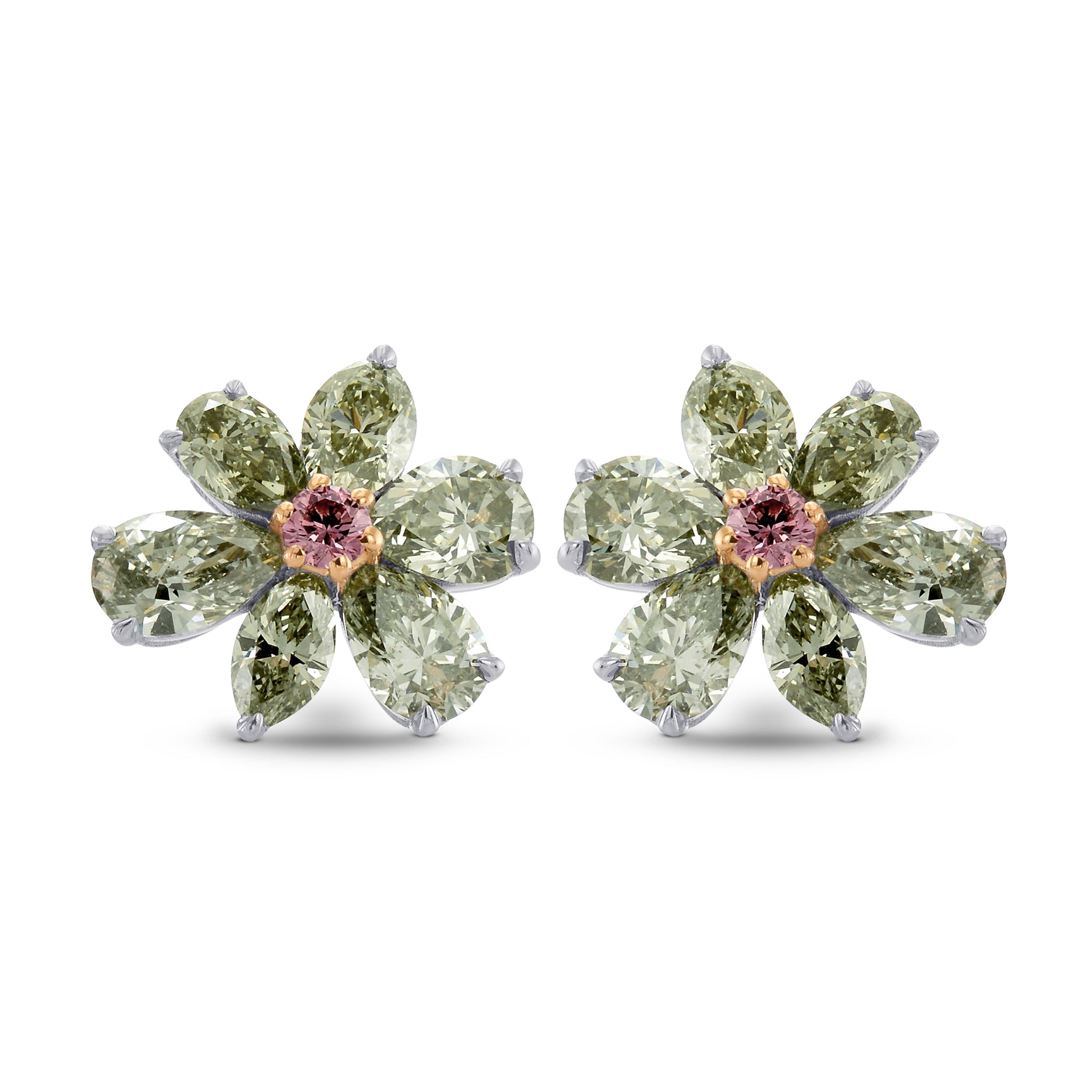 Fancy Vivid Pink & Yellowish Green Diamond Earrings