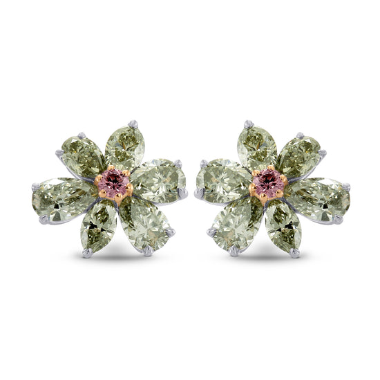Fancy Vivid Pink & Yellowish Green Diamond Earrings