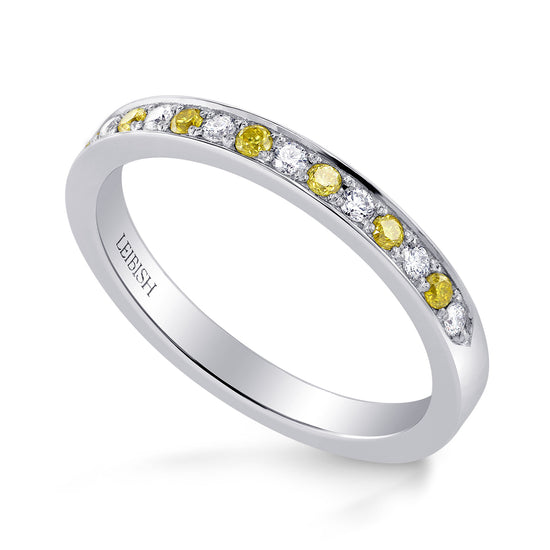 Fancy Vivid Yellow and White Diamond Band Ring