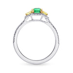 Green Emerald and Fancy Yellow Diamond 3 Stone Ring