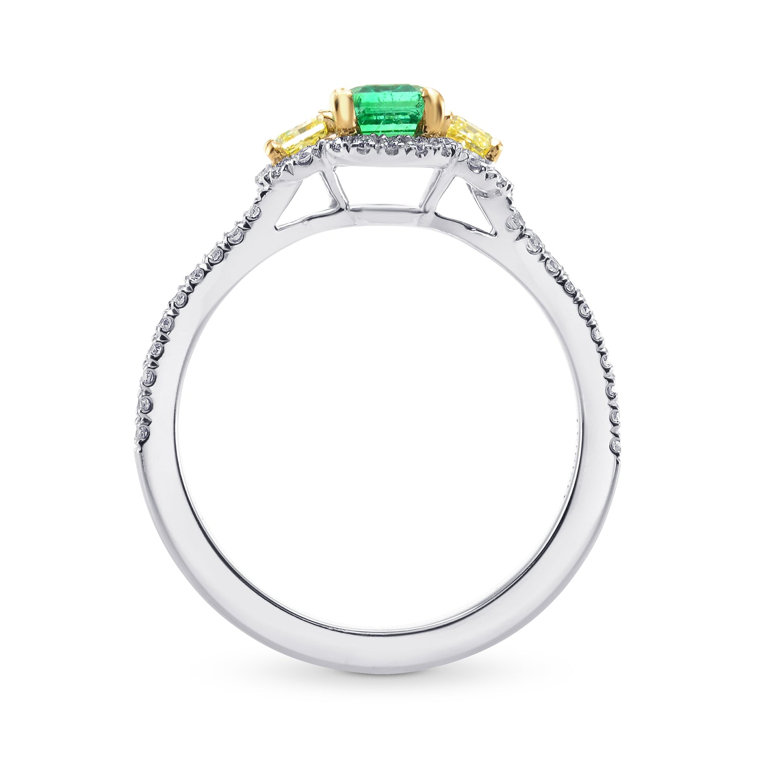Green Emerald and Fancy Yellow Diamond 3 Stone Ring
