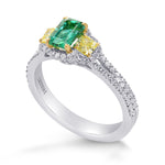 Green Emerald and Fancy Yellow Diamond 3 Stone Ring