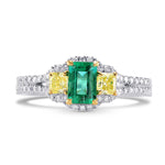 Green Emerald and Fancy Yellow Diamond 3 Stone Ring