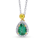Pear Emerald and Diamond Drop Halo Pendant