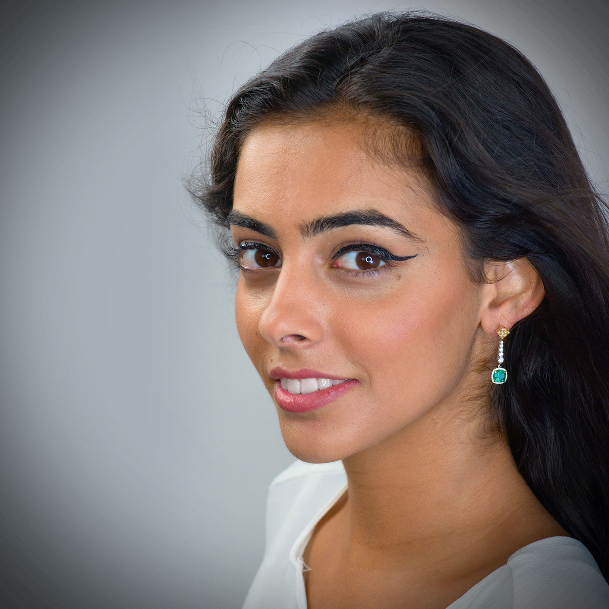 Emerald Gemstone & Yellow Diamond Drop Earrings