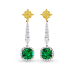 Emerald Gemstone & Yellow Diamond Drop Earrings
