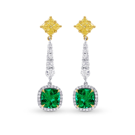 Emerald Gemstone & Yellow Diamond Drop Earrings
