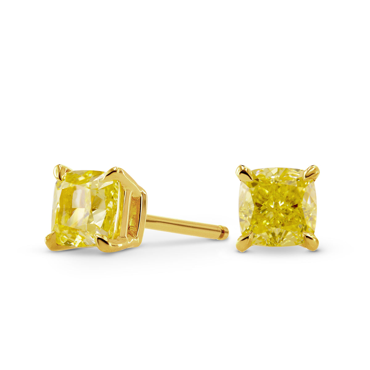 Fancy Yellow Cushion Stud Earrings