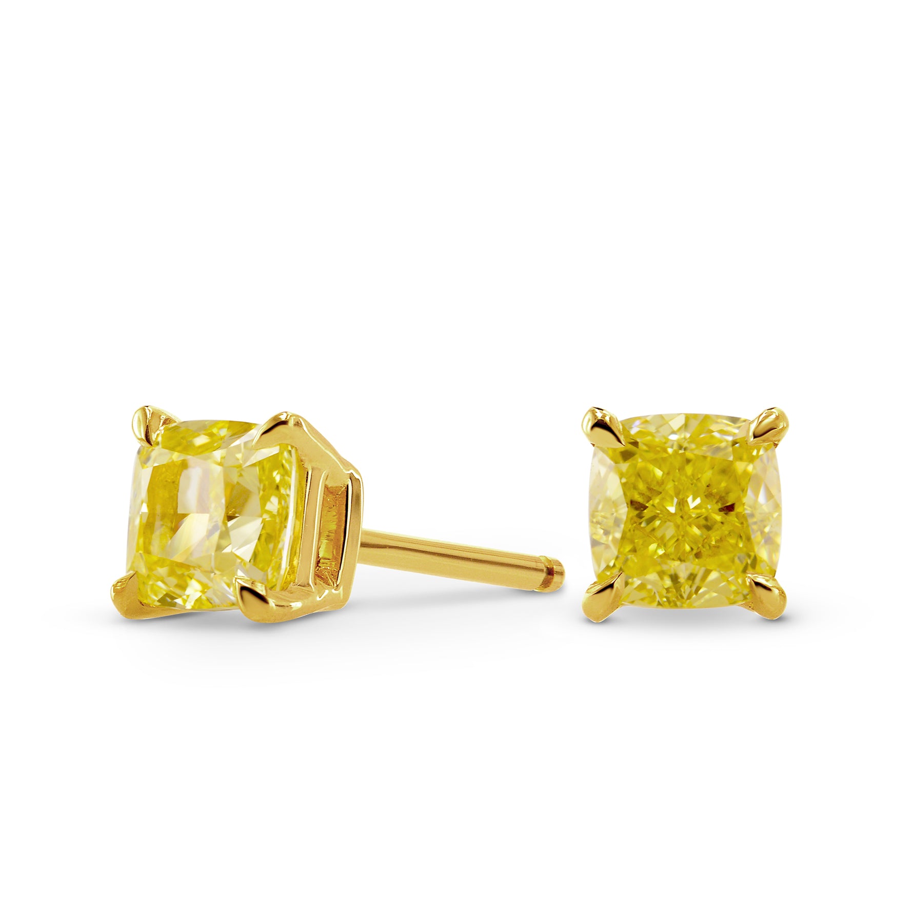 Fancy Yellow Cushion Stud Earrings