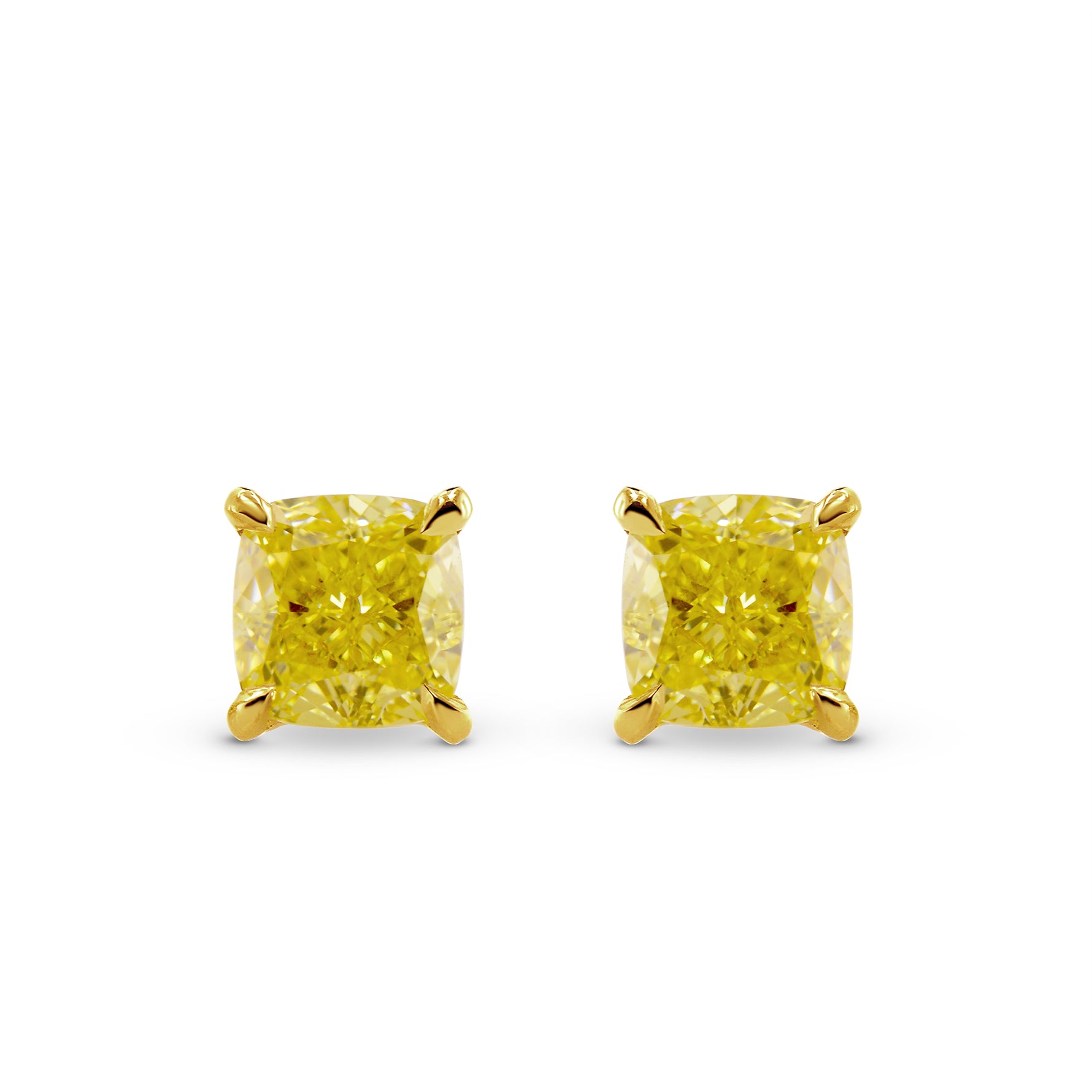 Fancy Yellow Cushion Stud Earrings