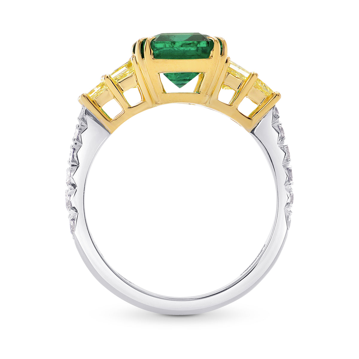 Green Emerald and Yellow Diamond Side Stones Ring