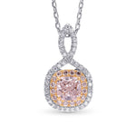 Fancy Light Pink Cushion Diamond Drop Halo Pendant