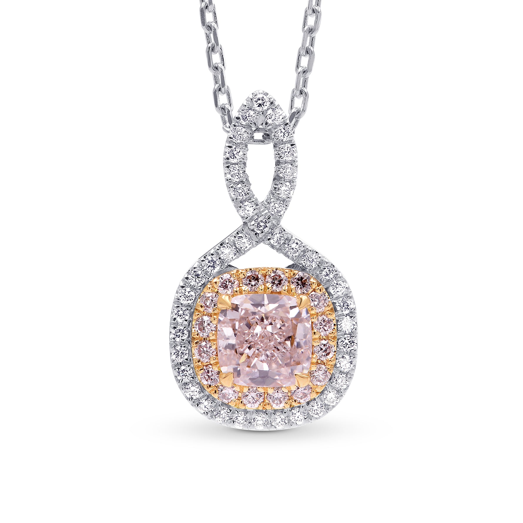 Fancy Light Pink Cushion Diamond Drop Halo Pendant