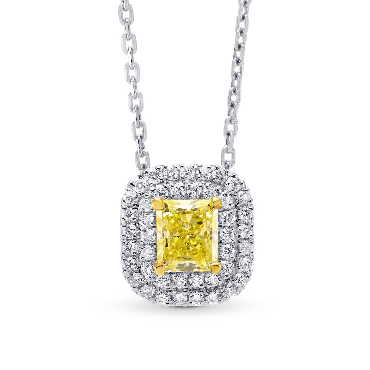 Fancy Intense Yellow Radiant Diamond Double Halo Pendant