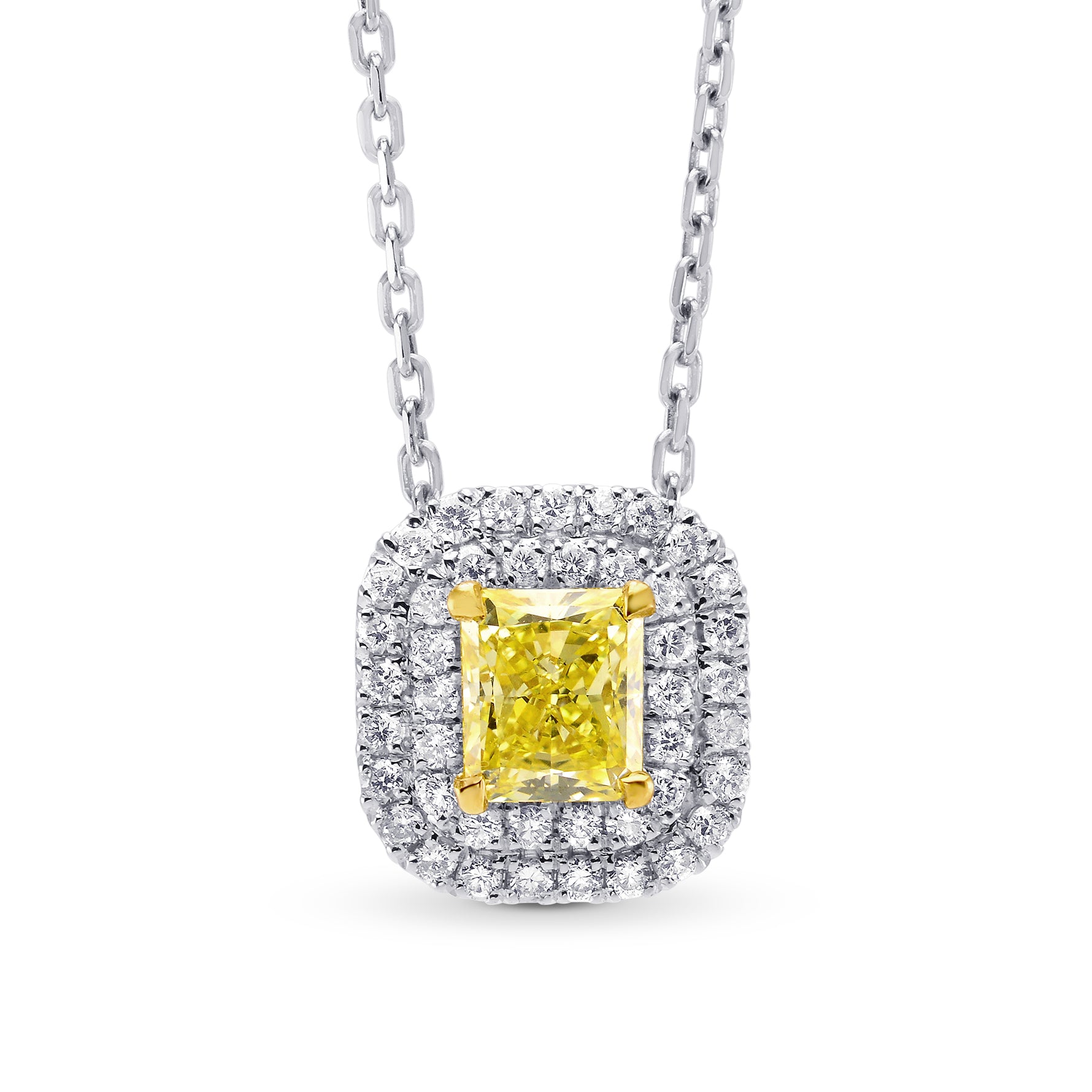 Fancy Intense Yellow Radiant Diamond Double Halo Pendant