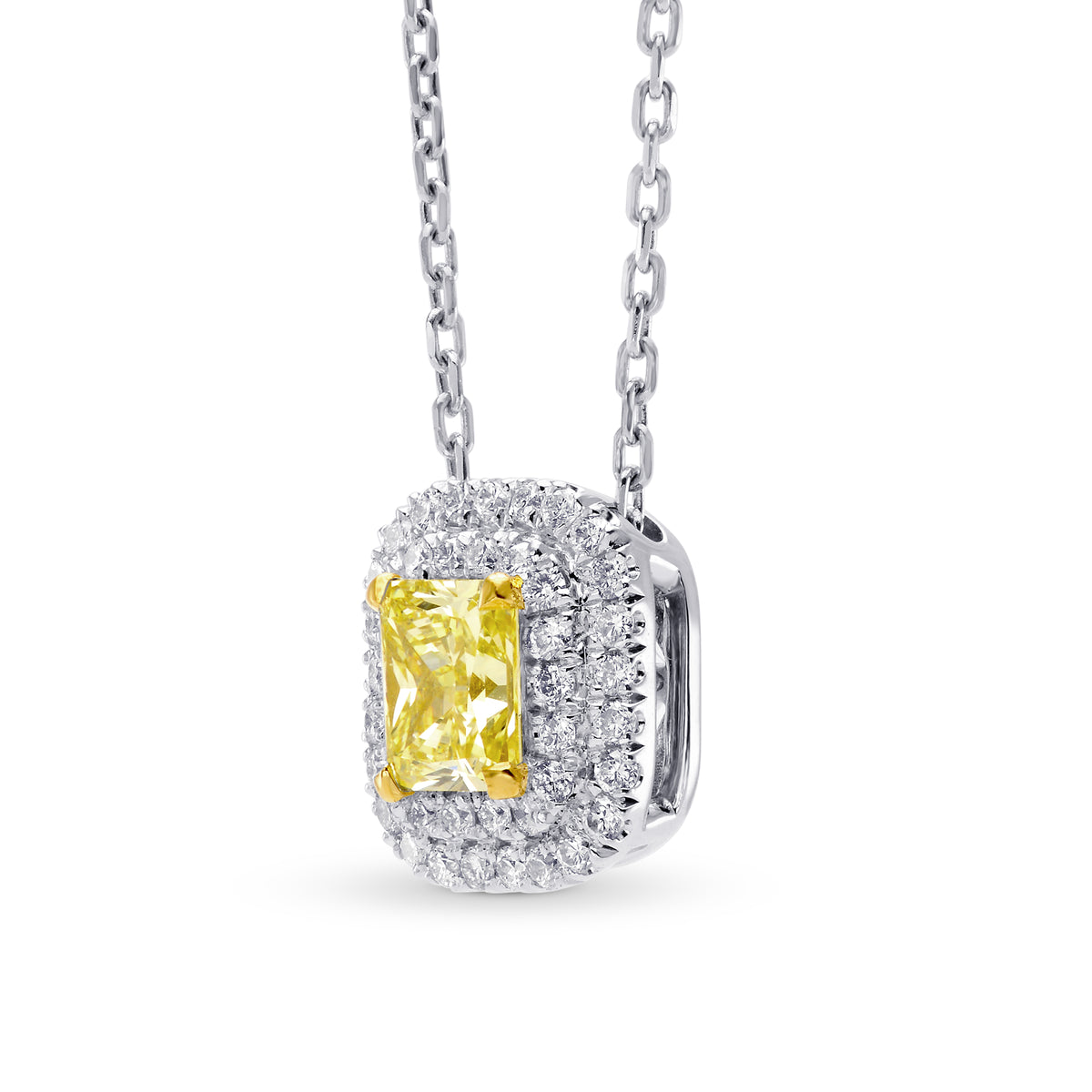Fancy Intense Yellow Radiant Diamond Double Halo Pendant