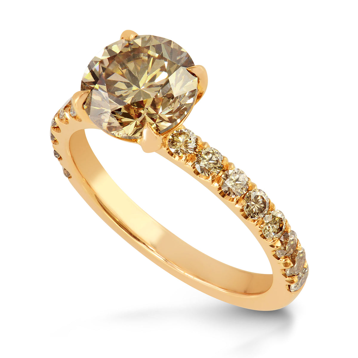 Fancy Yellow Brown Round Diamond Engagement Ring