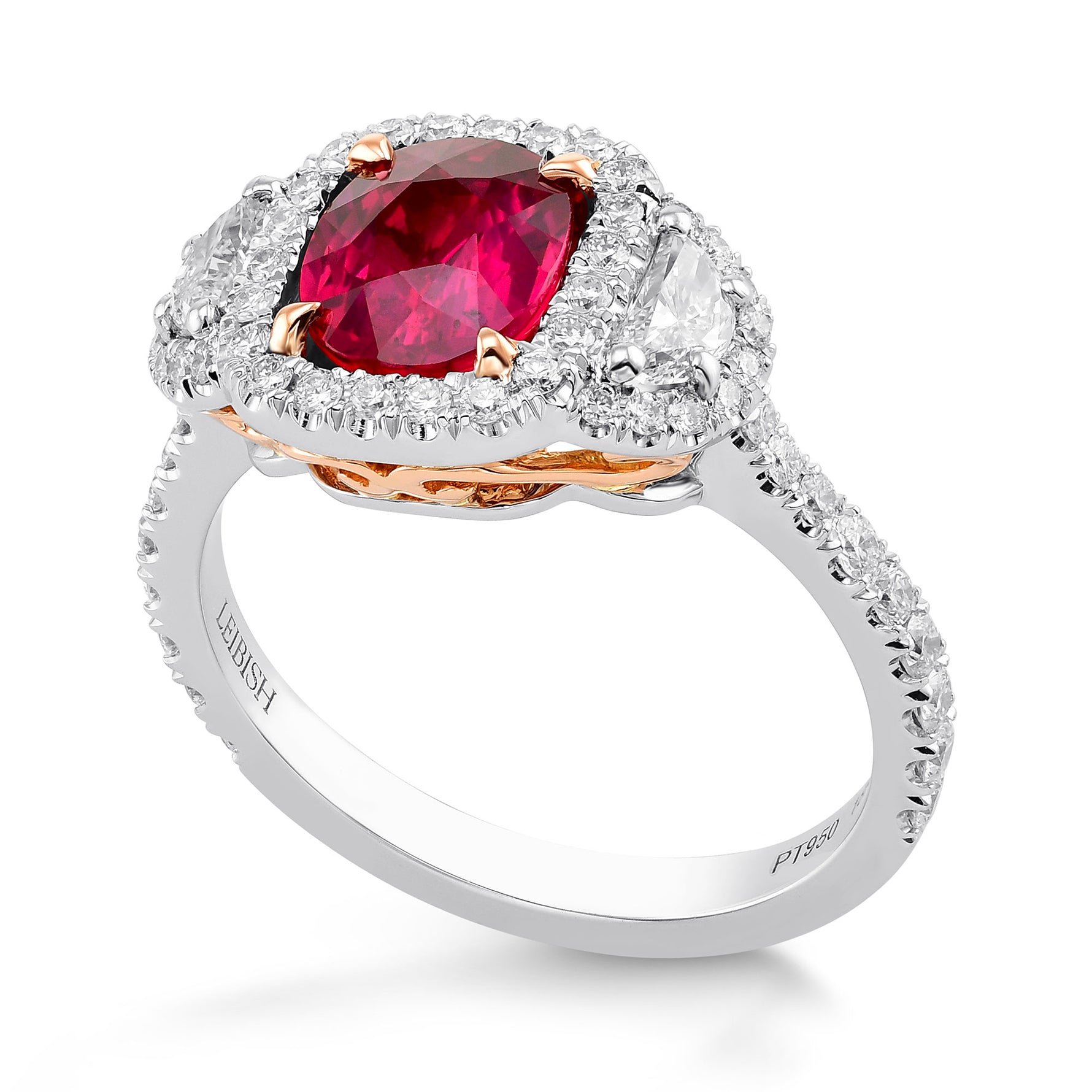 Red Mozambique Oval Ruby & Half-Moon Diamond Ring
