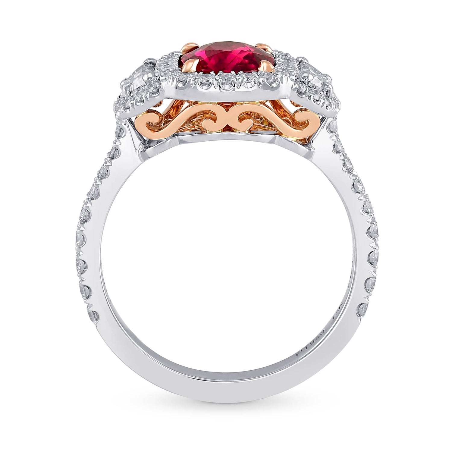 Red Mozambique Oval Ruby & Half-Moon Diamond Ring