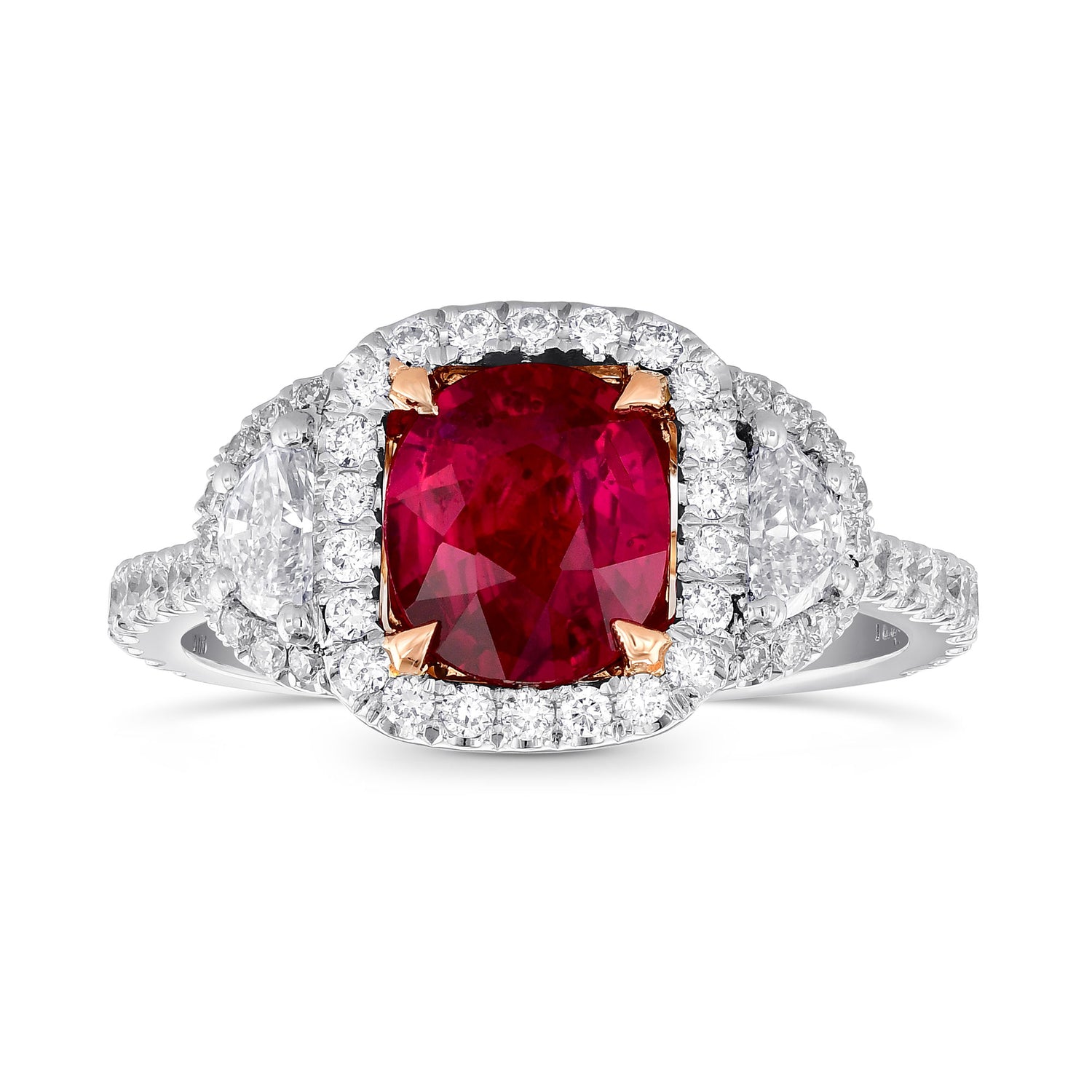 Red Mozambique Oval Ruby & Half-Moon Diamond Ring