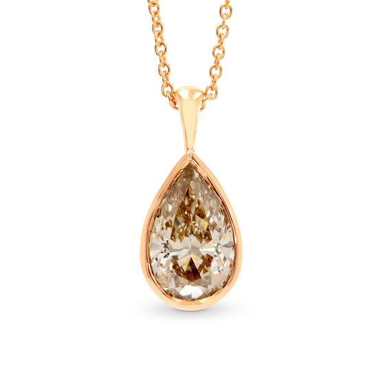 Fancy Orange Brown Pear Diamond Solitaire Pendant