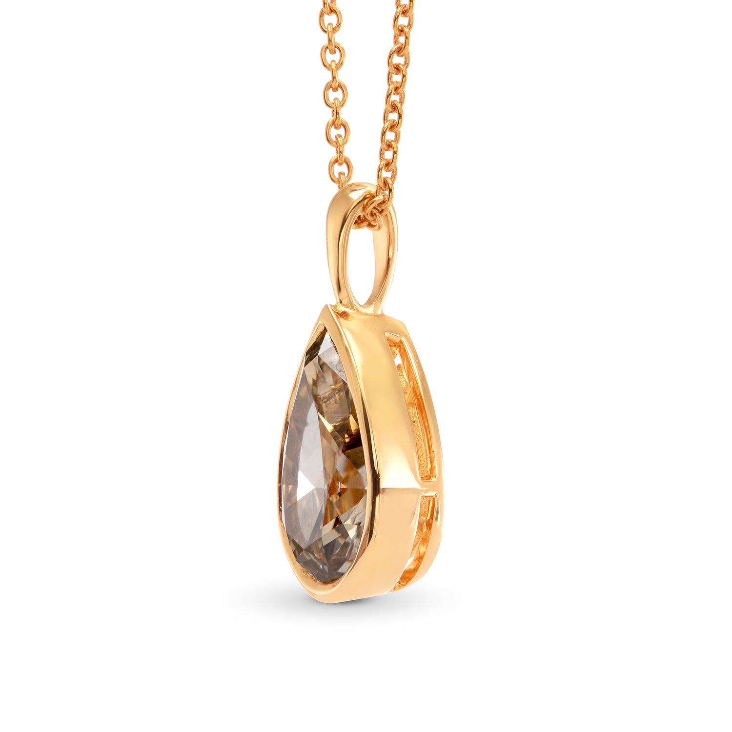 Fancy Orange Brown Pear Diamond Solitaire Pendant