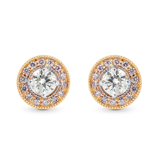 White & Pink Diamond Halo Earrings