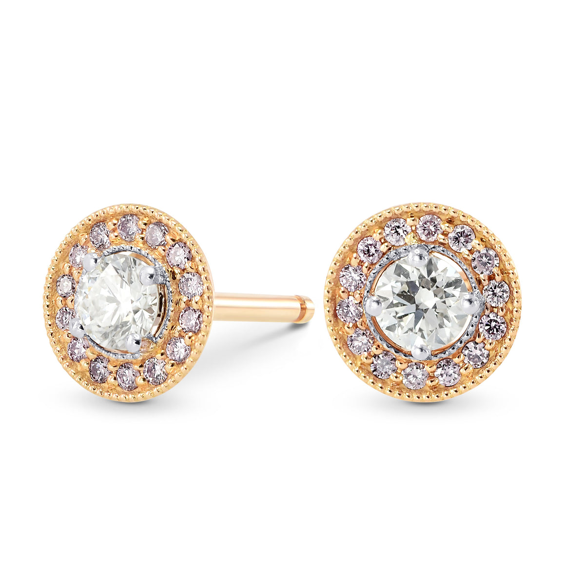 White and Pink Diamond Halo Earstuds