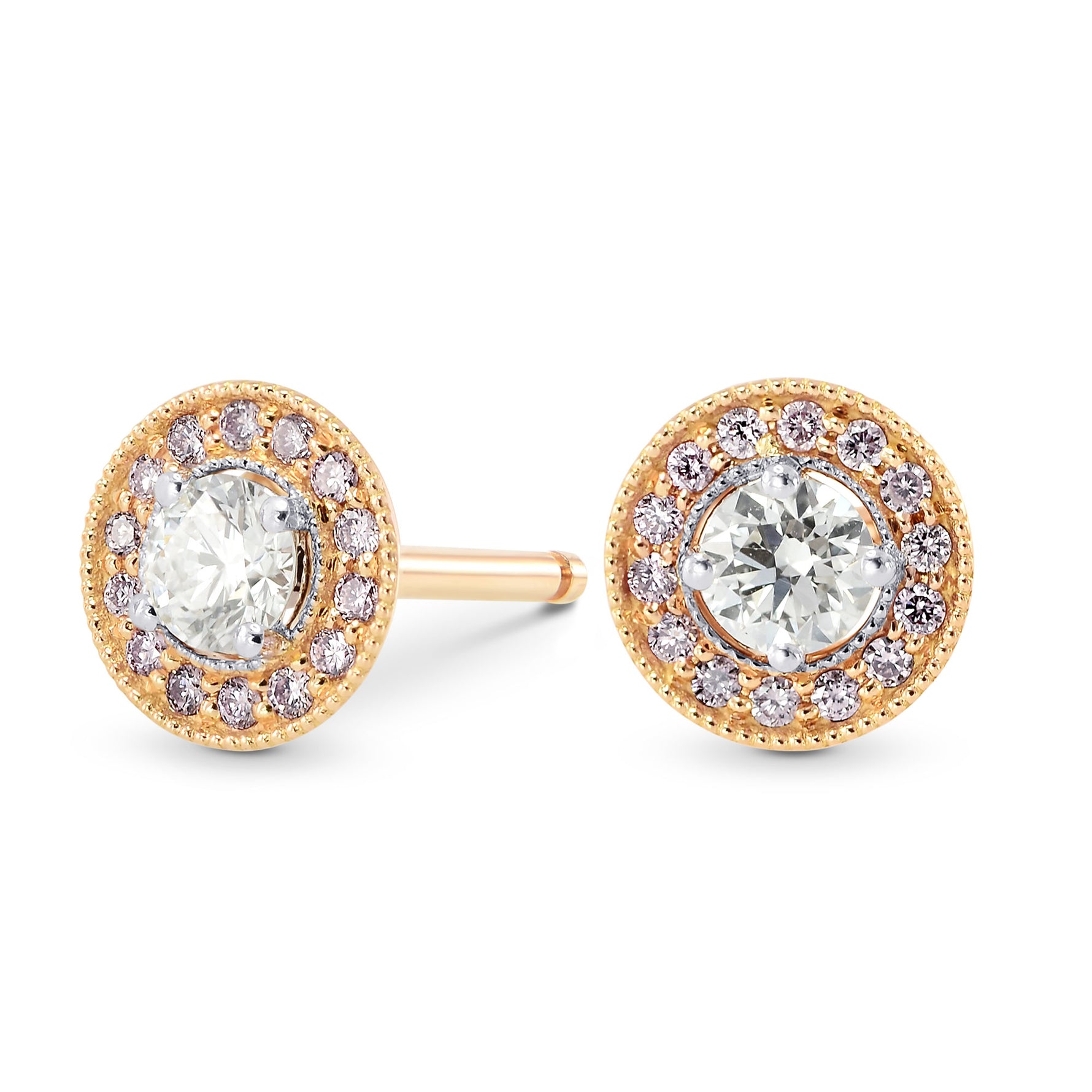 White and Pink Diamond Halo Earstuds